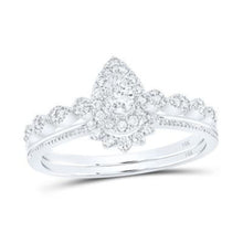  3/8CTW Pear Diamond Bridal Wedding Engagement Ring Set- 14K White Gold