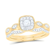  1/3CTW Diamond Cushion Single Halo Bridal Engagement Wedding Ring Set- 14K Yellow Gold