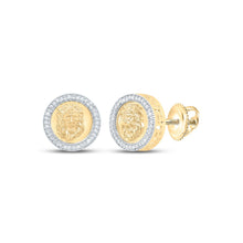  1/4CTW Round Diamond Lion Men's Stud Earrings - 10K Yellow Gold