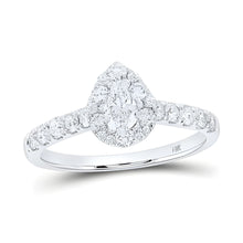  1CTW Pear Diamond Halo Bridal Engagement Wedding Ring Set- 14K White Gold