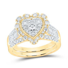  7/8CTW Round Diamond Heart Bridal Wedding Engagement Ring Set- 10K Yellow Gold
