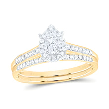  1/3CTW Diamond Pear Single Halo Engagement Wedding Ring Set- 10K Yellow Gold