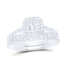  1CTW Emerald Diamond Halo Bridal Wedding Engagement Ring Set- 14K White Gold