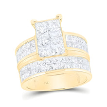  4-7/8CTW Diamond Tessera Invisible Bridal Wedding Engagement Ring Set- 14K Yellow Gold