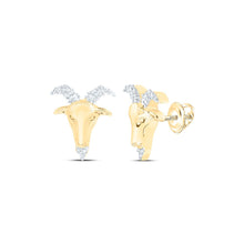  1/10CTW Round Diamond Zodiac Aries Goat Stud Earrings - 10K Yellow Gold