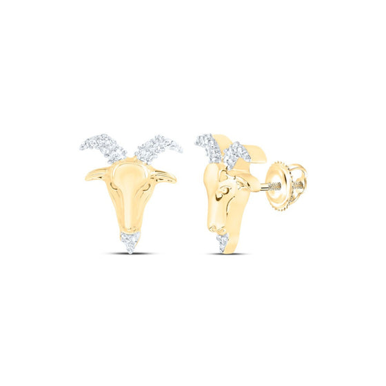 1/10CTW Round Diamond Zodiac Aries Goat Stud Earrings - 10K Yellow Gold