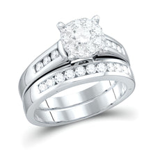  7/8CTW Diamond Round Halo Bridal Engagement Wedding Ring Set- 14K White Gold