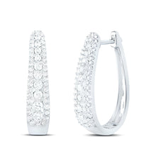  7/8CTW Round Diamond Oblong Hoop Earrings - 10K White Gold