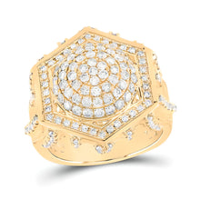  2-3/8CTW Round Diamond Hexagon Cluster Men's Ring - 10k Yellow Gold