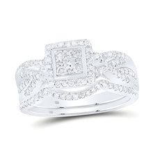  5/8CTW Round Diamond Square Bridal Wedding Engagement Ring Set- Sterling Silver