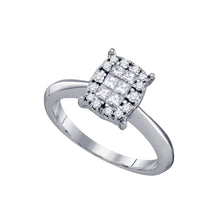  3/8CTW Princess Diamond Cluster Bridal Wedding Engagement Ring- 14K White Gold