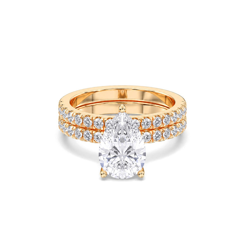 Adora pear lab-grown diamond bridal set, 2 ct center stone, yellow gold