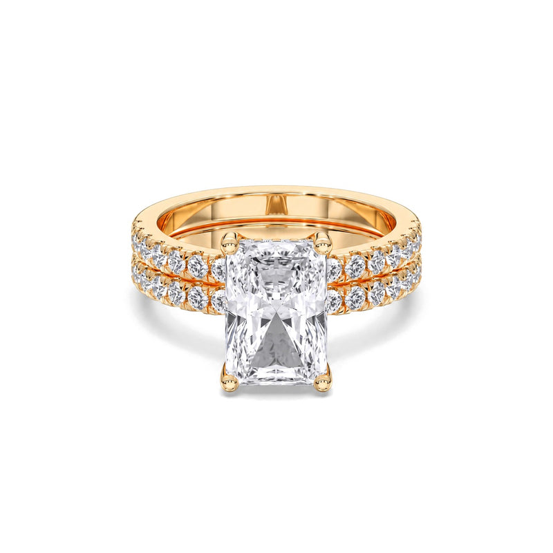 Adora radiant lab-grown diamond bridal set, 2 ct center stone, yellow gold