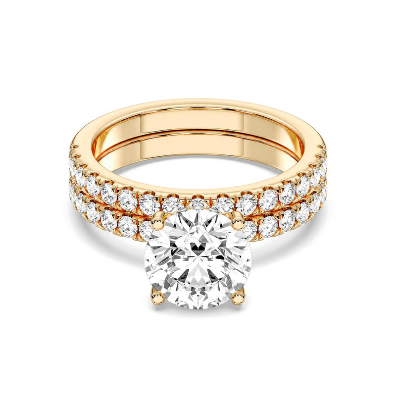 Adora round lab-grown diamond bridal set, 2 ct center stone, yellow gold