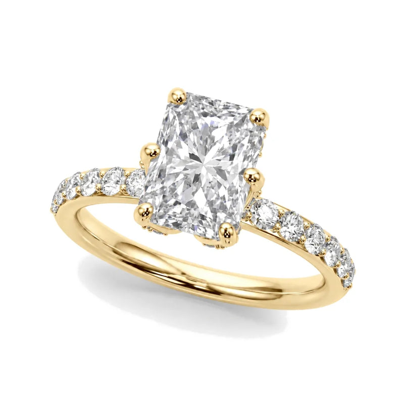 Aitana radiant lab-grown diamond engagement ring, 2 ct center, yellow gold