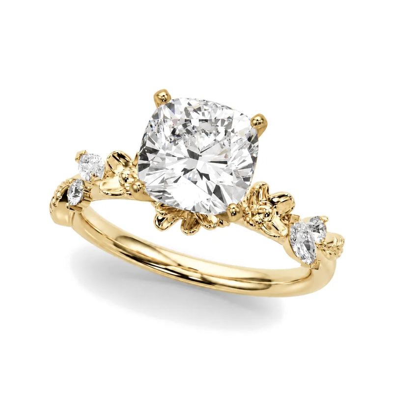 Amelie cushion lab-grown diamond engagement ring, 2 ct center, yellow gold