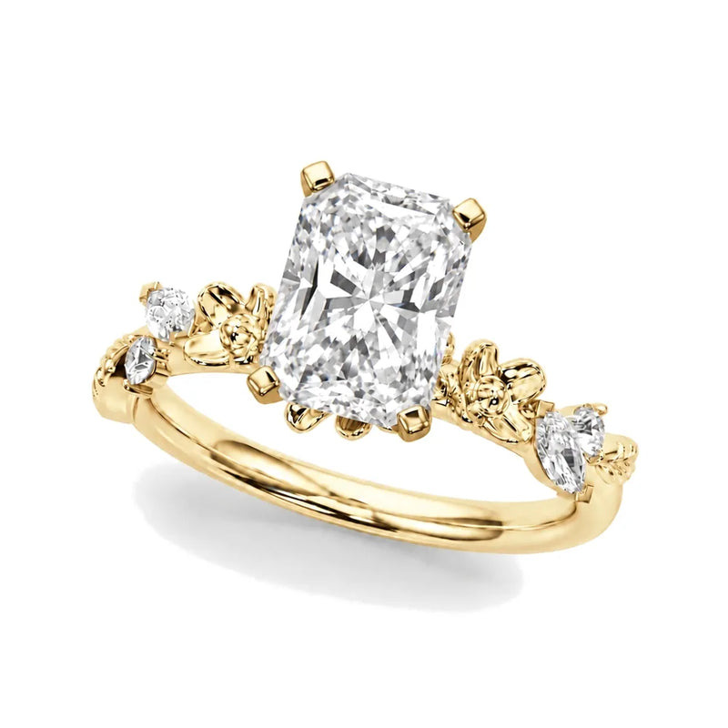 Amelie radiant lab-grown diamond engagement ring, 2 ct center, yellow gold