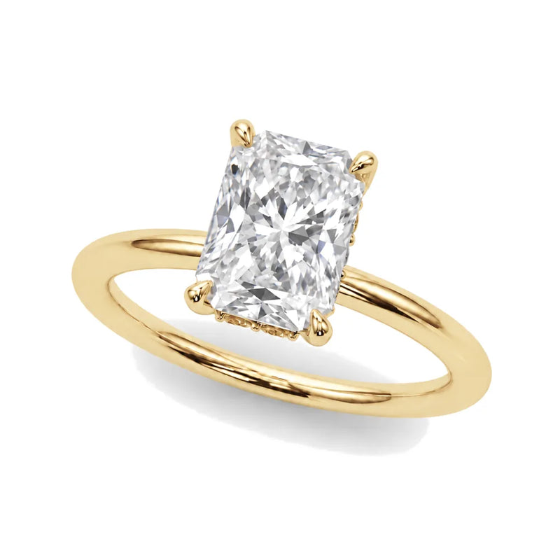 Aria radiant lab-grown diamond engagement ring, 2 ct center, yellow gold