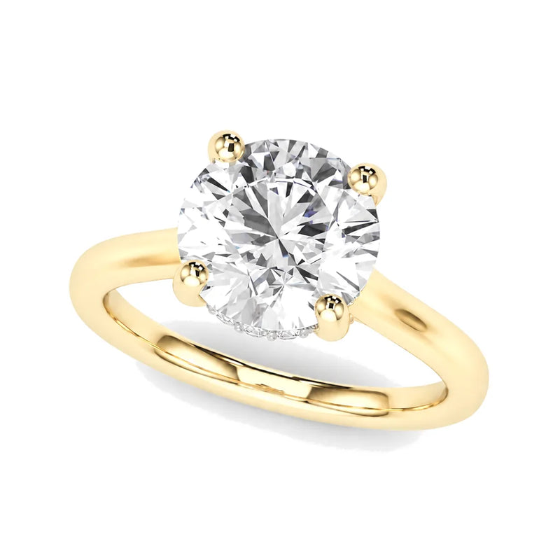 Ariadne round lab-grown diamond engagement ring, 2 ct center, yellow gold