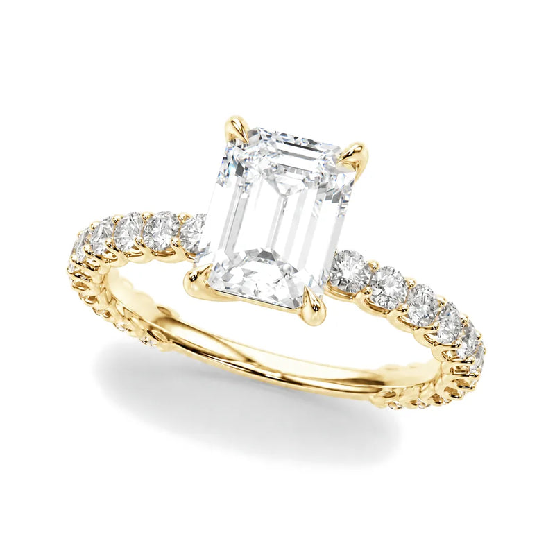 Astrid emerald lab-grown diamond engagement ring, 2 ct center, yellow gold