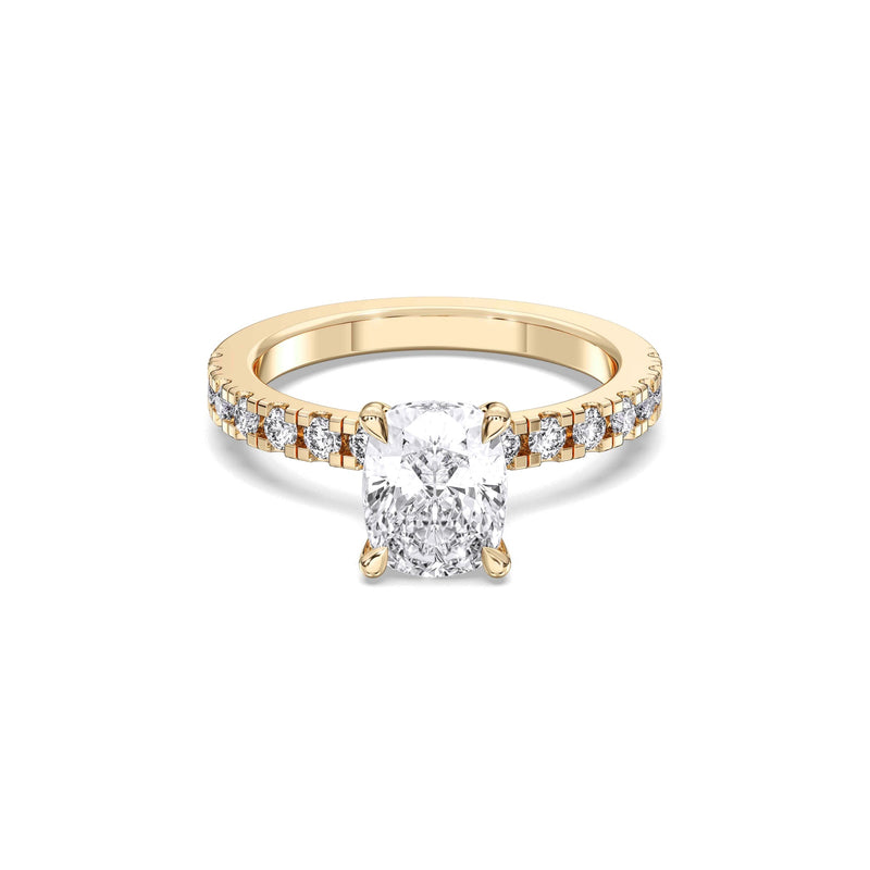 Aurora cushion lab-grown diamond engagement ring, 2 ct center stone, yellow gold