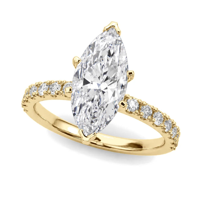 Aurora marquise lab-grown diamond engagement ring, 2 ct center, yellow gold