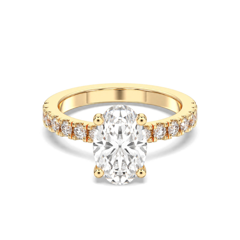 Aurora oval lab-grown diamond engagement ring, 2 ct center stone, yellow gold