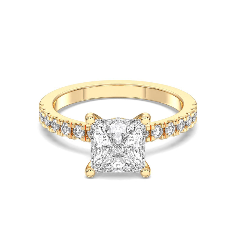 Aurora princess lab-grown diamond engagement ring, 2 ct center stone, yellow gold