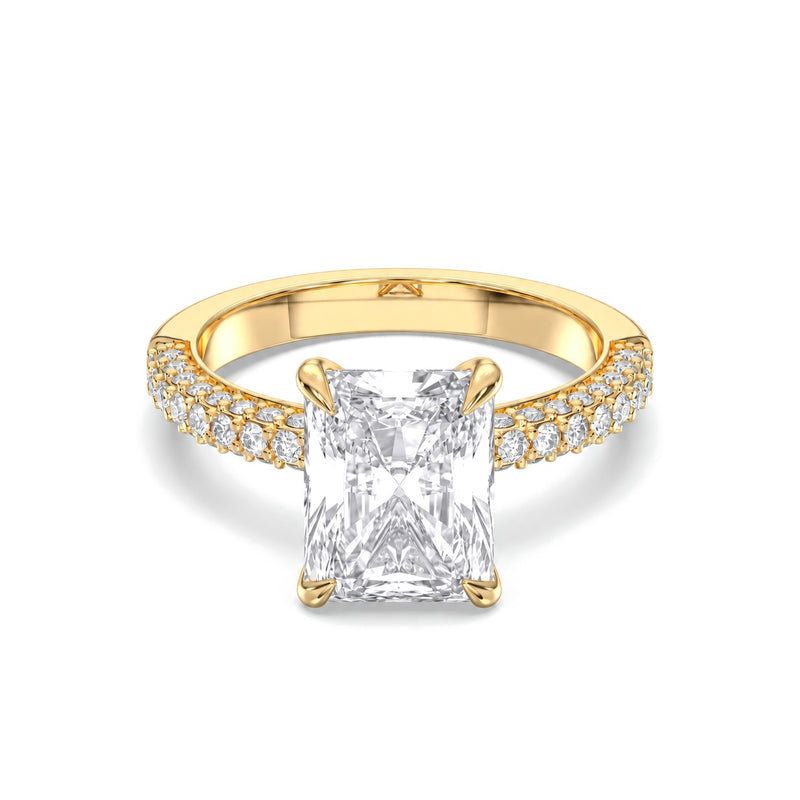 Aurora radiant lab-grown diamond engagement ring, 2 ct center stone, yellow gold