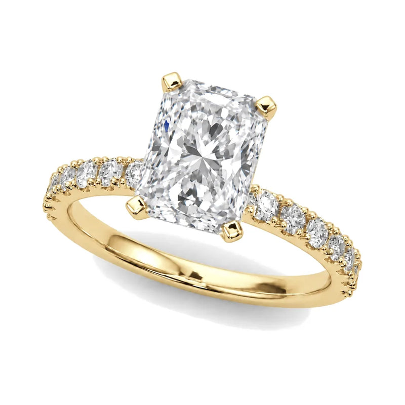 Aurora radiant lab-grown diamond engagement ring, 2 ct center, yellow gold