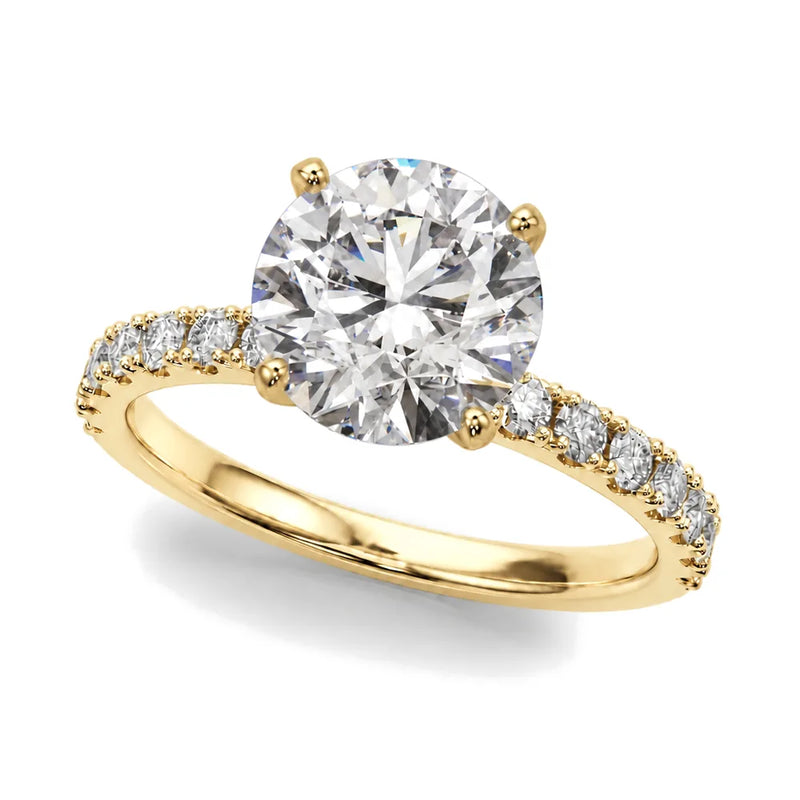 Aurora round lab-grown diamond engagement ring, 2 ct center, yellow gold