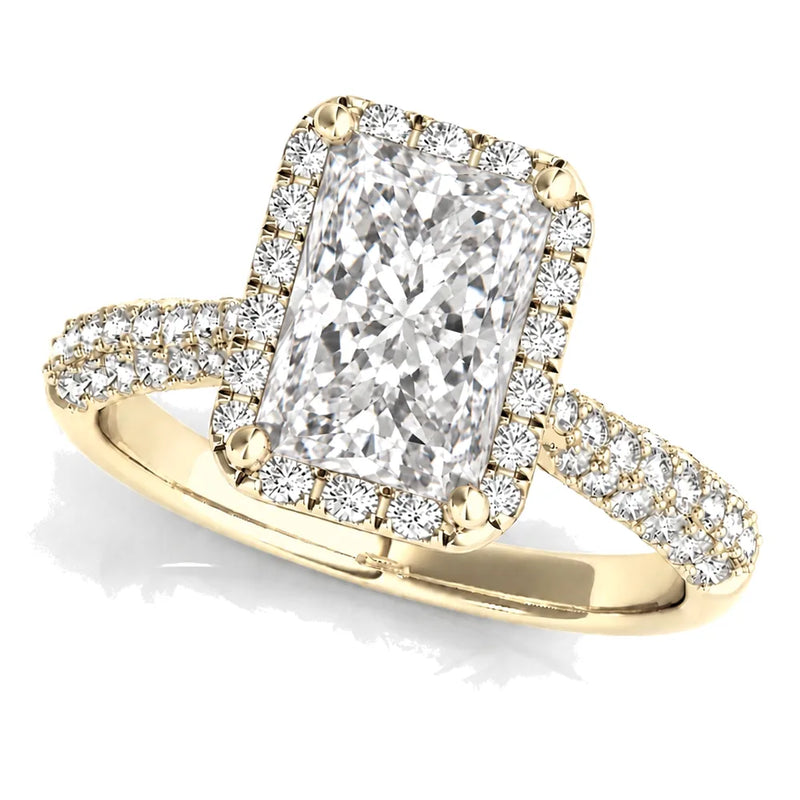 Cassia radiant lab-grown diamond engagement ring, 2 ct center, yellow gold