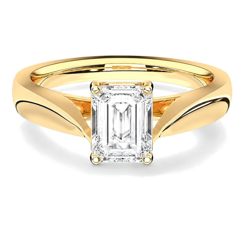Celeste emerald lab-grown diamond engagement ring, 2 ct center stone, yellow gold