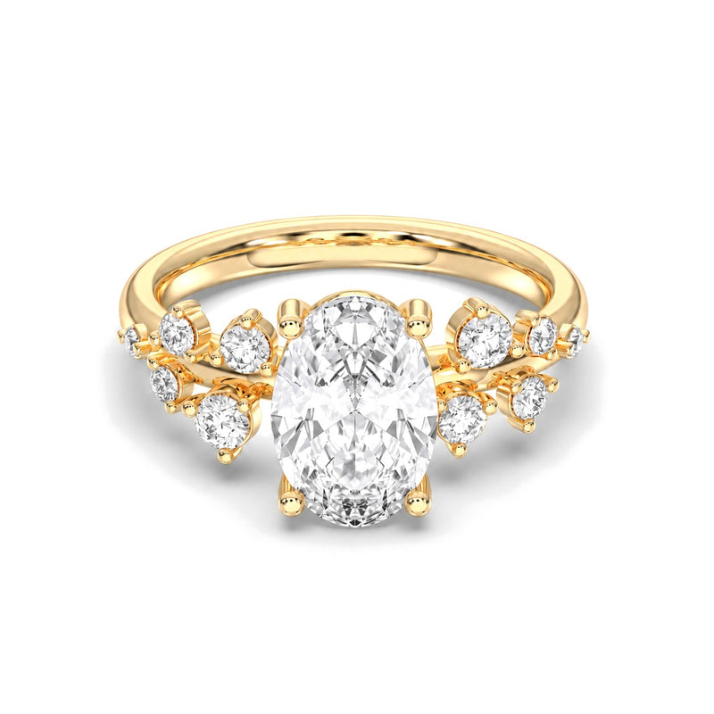 Flora oval lab-grown diamond engagement ring, 2 ct center stone, yellow gold