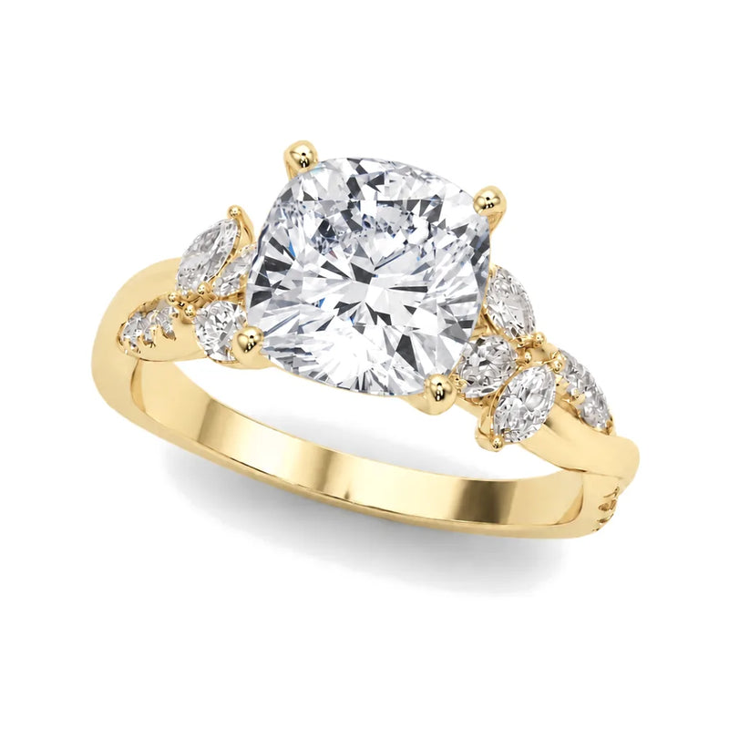 Florencia cushion lab-grown diamond engagement ring, 2 ct center, yellow gold