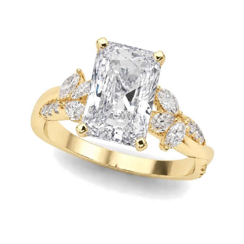 Florencia radiant lab-grown diamond engagement ring, 2 ct center, yellow gold