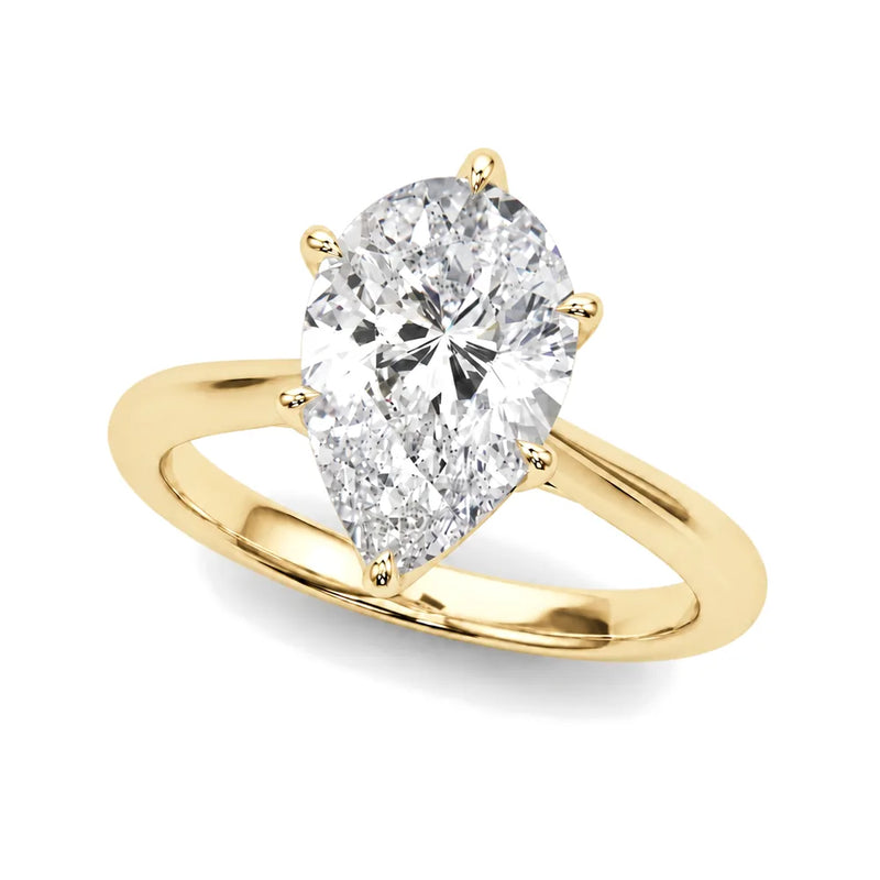 Ines pear lab-grown diamond engagement ring, 2 ct center, yellow gold