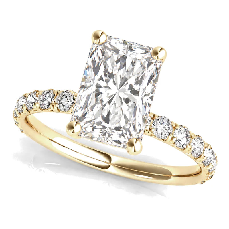 Iris radiant lab-grown diamond engagement ring, 2 ct center, yellow gold