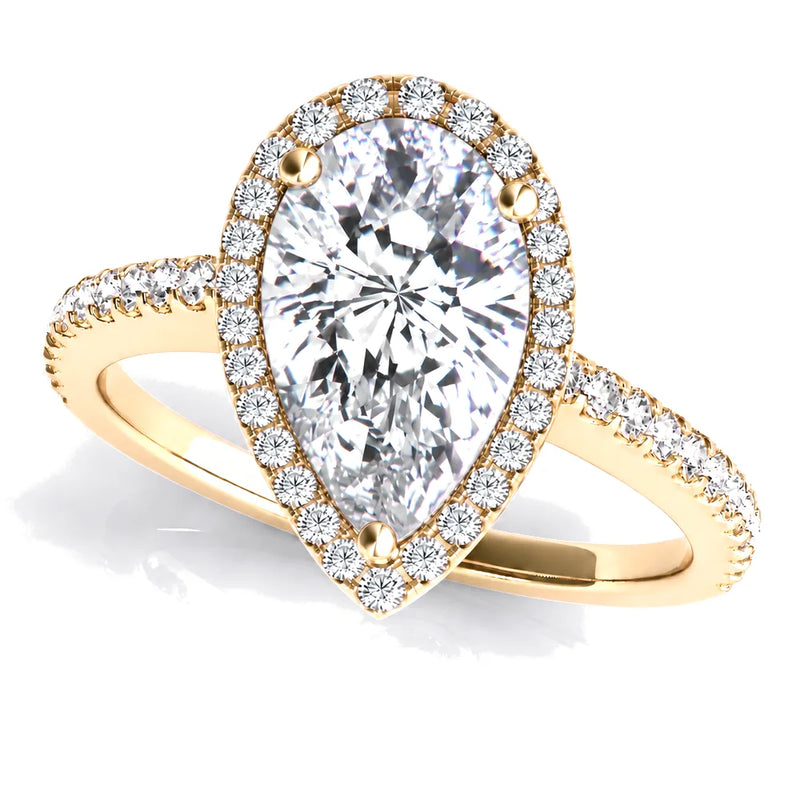 Isabeau pear lab-grown diamond engagement ring, 2 ct center, yellow gold