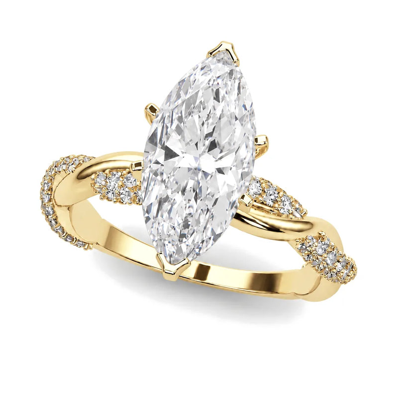 Josephine marquise lab-grown diamond engagement ring, 2 ct center, yellow gold