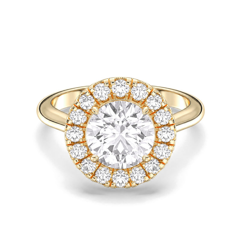 Juliet round lab-grown diamond engagement ring, 2 ct center stone, yellow gold