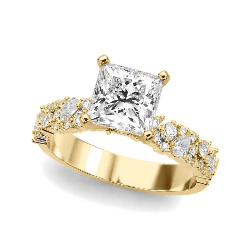 Laurel princess lab-grown diamond engagement ring, 2 ct center, yellow gold