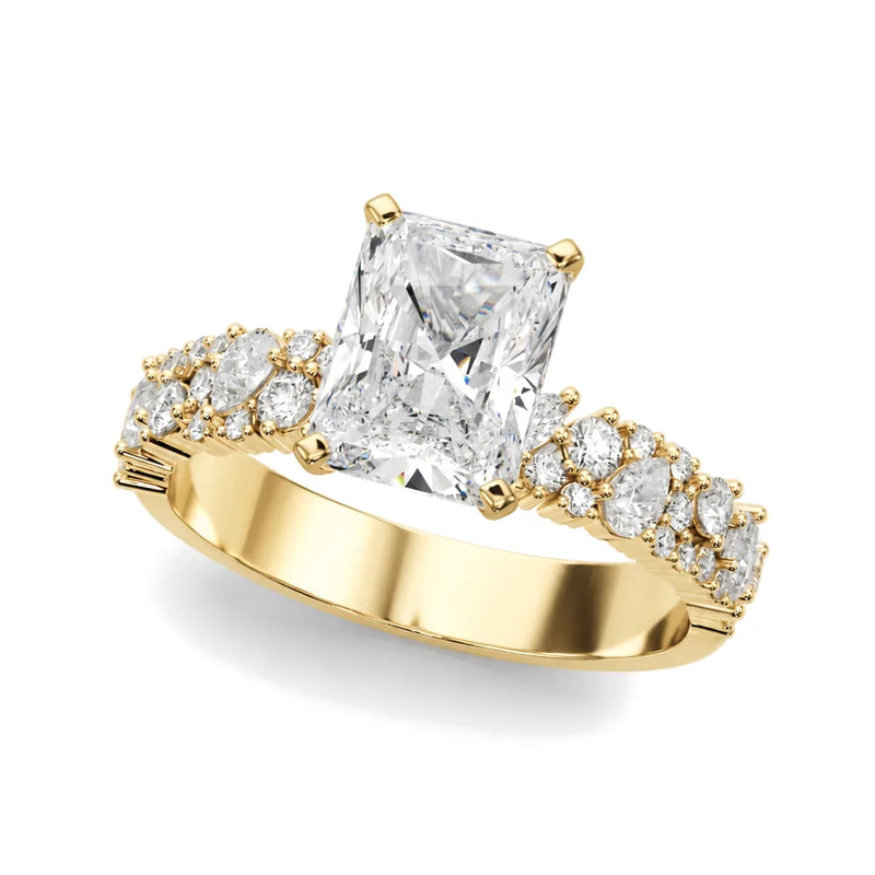 Laurel radiant lab-grown diamond engagement ring, 2 ct center, yellow gold