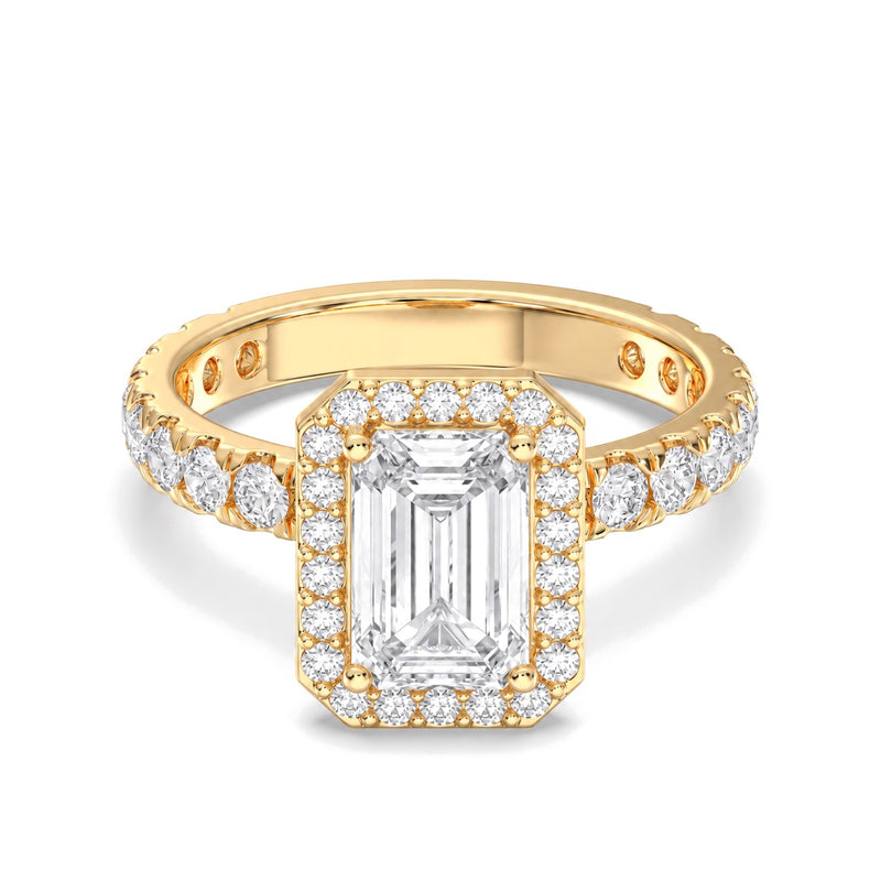 Lyra emerald lab-grown diamond engagement ring, 2 ct center stone, yellow gold