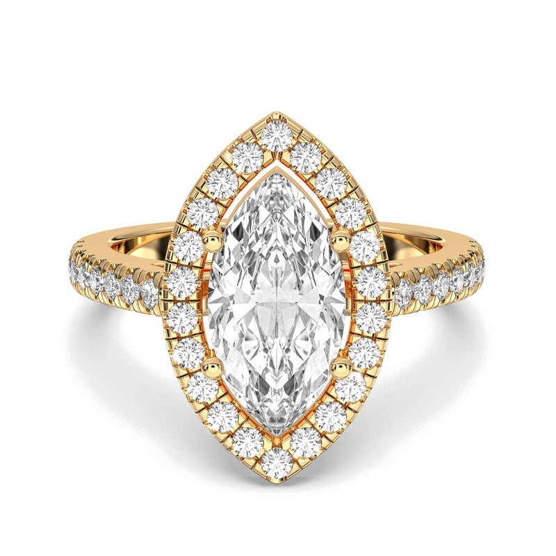 Lyra marquise lab-grown diamond engagement ring, 2 ct center stone, yellow gold