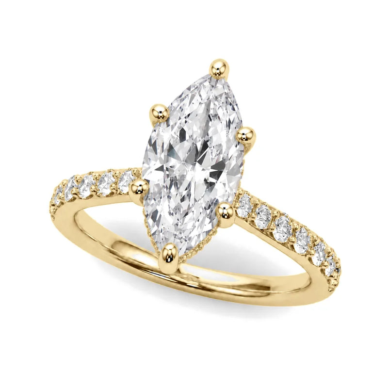 Natalia marquise lab-grown diamond engagement ring, 2 ct center, yellow gold