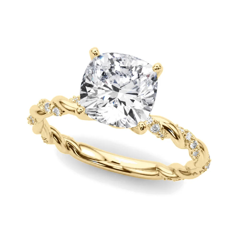 Ophelia cushion lab-grown diamond engagement ring, 2 ct center, yellow gold