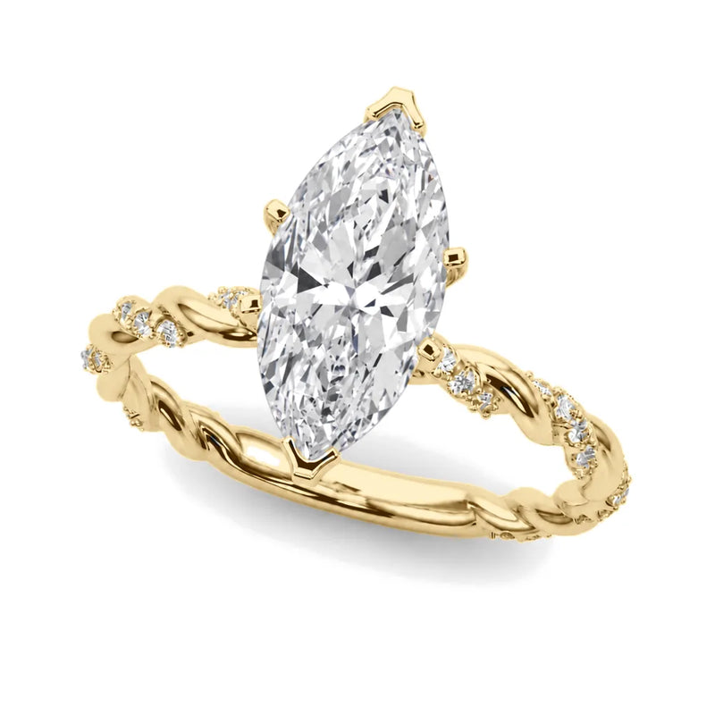 Ophelia marquise lab-grown diamond engagement ring, 2 ct center, yellow gold
