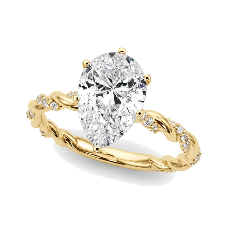 Ophelia pear lab-grown diamond engagement ring, 2 ct center, yellow gold