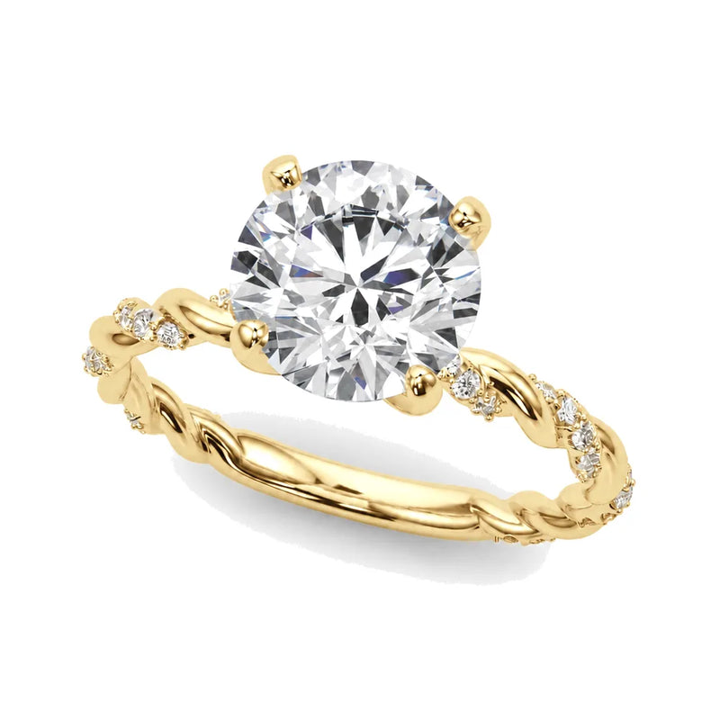 Ophelia round lab-grown diamond engagement ring, 2 ct center, yellow gold